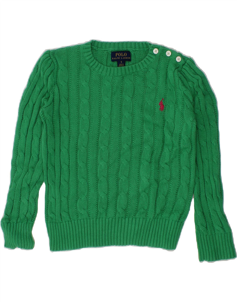 POLO RALPH LAUREN Girls Boat Neck Jumper Sweater 4-5 Years Green Cotton Vintage Polo Ralph Lauren and Second-Hand Polo Ralph Lauren from Messina Hembry 