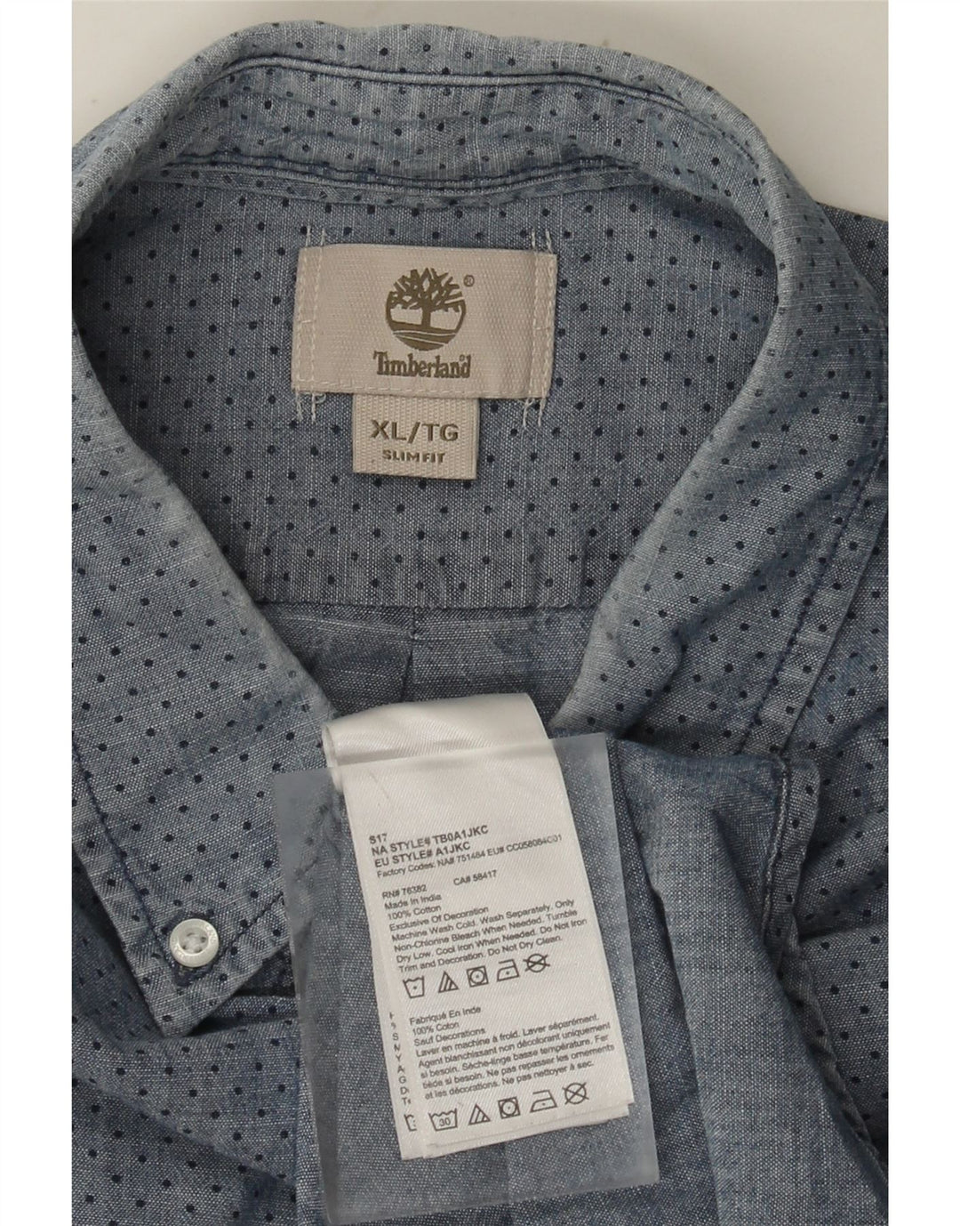 Timberland Mens Slim Fit Shirt XL Blue Spotted Cotton