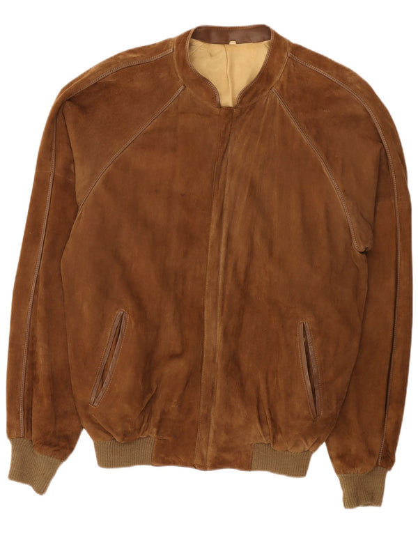 Vintage Mens Suede Bomber Jacket IT 56 3XL Brown Leather