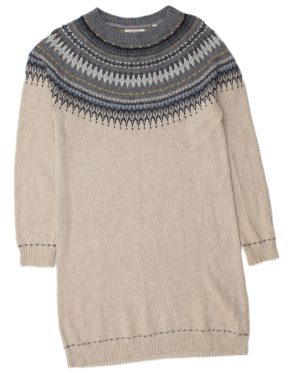 Fat Face Womens Long Sleeve Jumper Dress UK 12 Medium Beige Fair Isle
