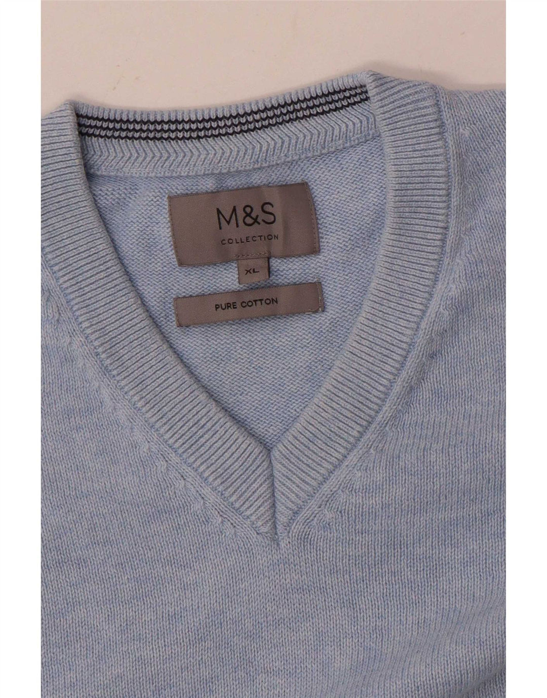 Marks & Spencer Mens V-Neck Jumper Sweater XL Blue Cotton