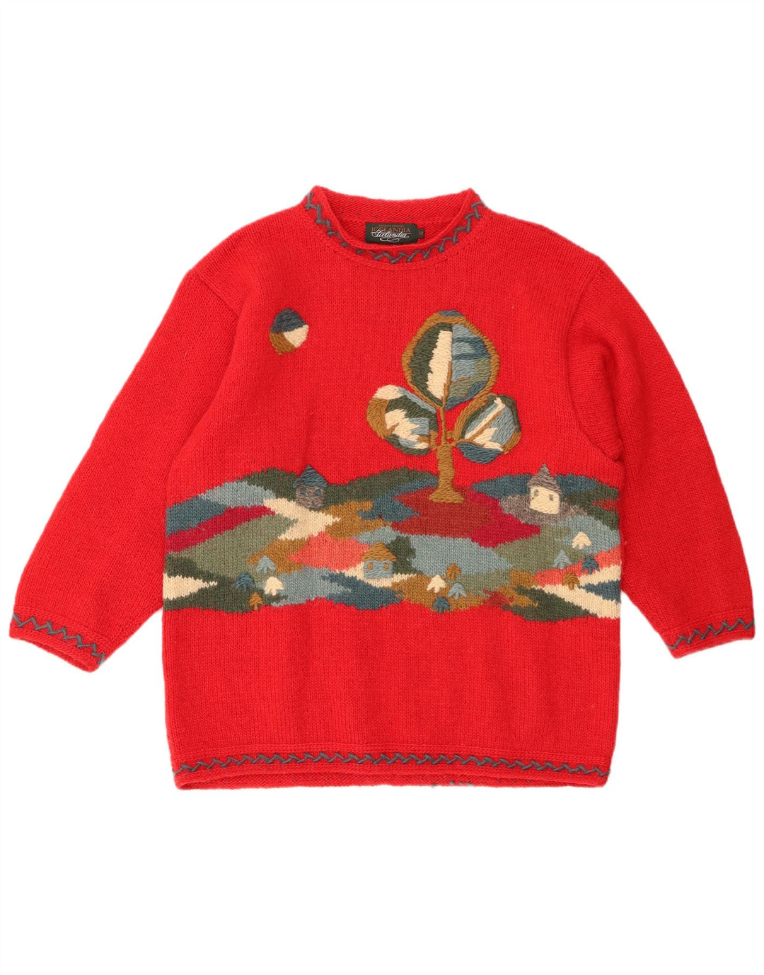 ICELANDIA Womens Oversized Turtle Neck Jumper Sweater UK 10 Small Red