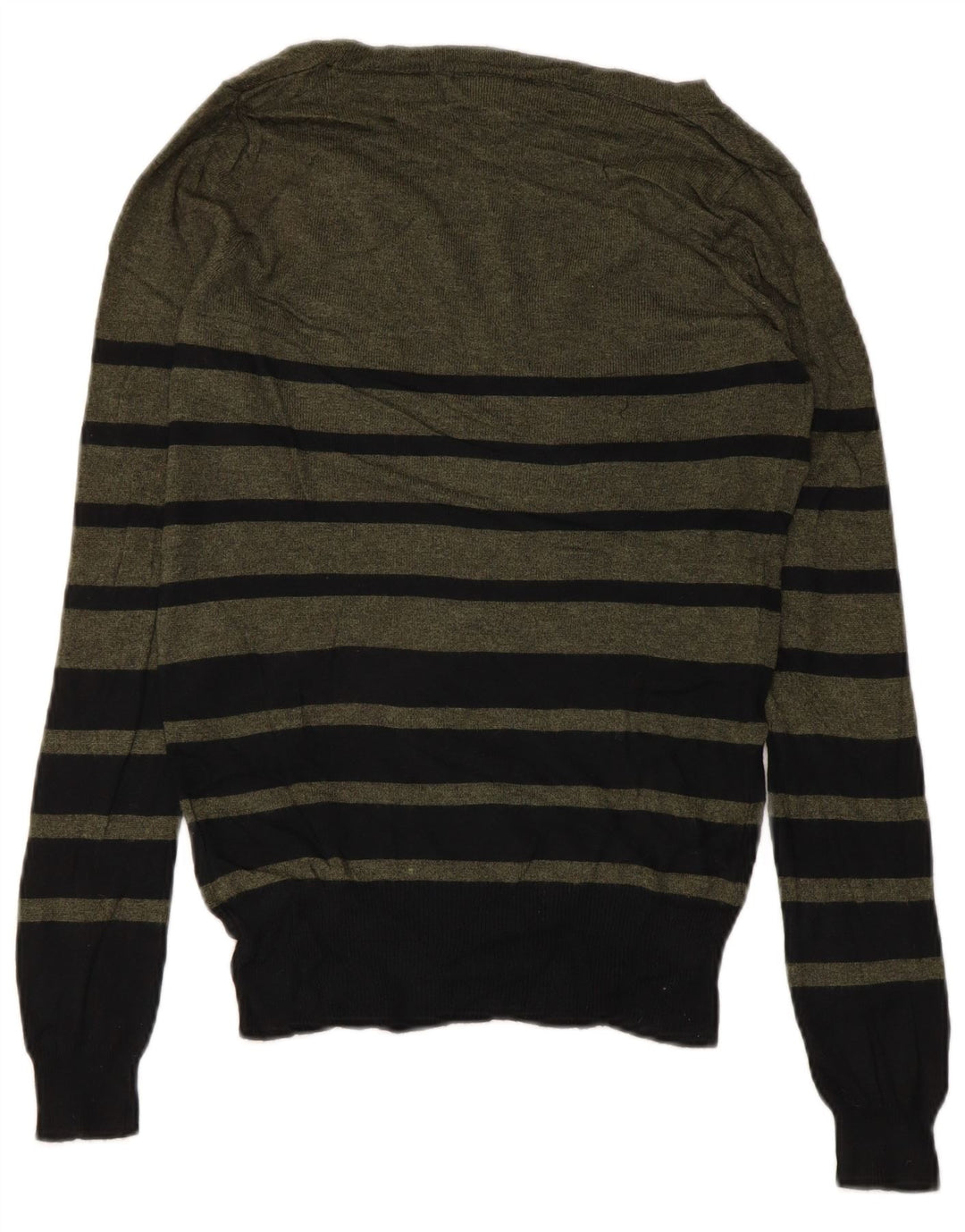 MOSSIMO Womens V-Neck Jumper Sweater UK 6 XS Khaki Striped Nylon