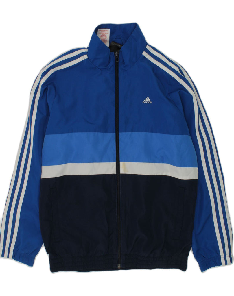 ADIDAS Boys Tracksuit Top Jacket 11-12 Years Blue Colourblock Polyester | Vintage Adidas | Thrift | Second-Hand Adidas | Used Clothing | Messina Hembry 