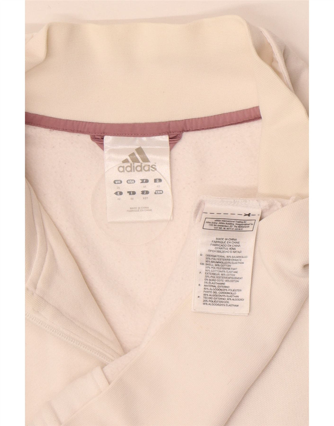 Adidas Womens Tracksuit Top Jacket UK 16 Large  White Cotton