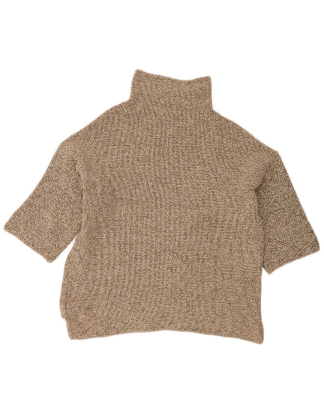 Zara Womens 3/4 Sleeve Turtle Neck Jumper Sweater UK 14 Medium Beige