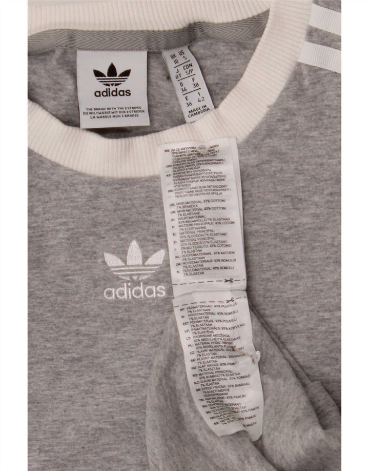 Adidas Womens Top Long Sleeve UK 10 Small Grey Cotton