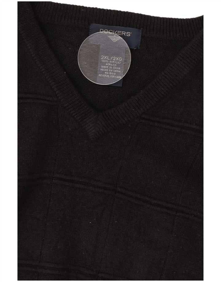 Dockers Mens V-Neck Jumper Sweater 2XL Black Acrylic