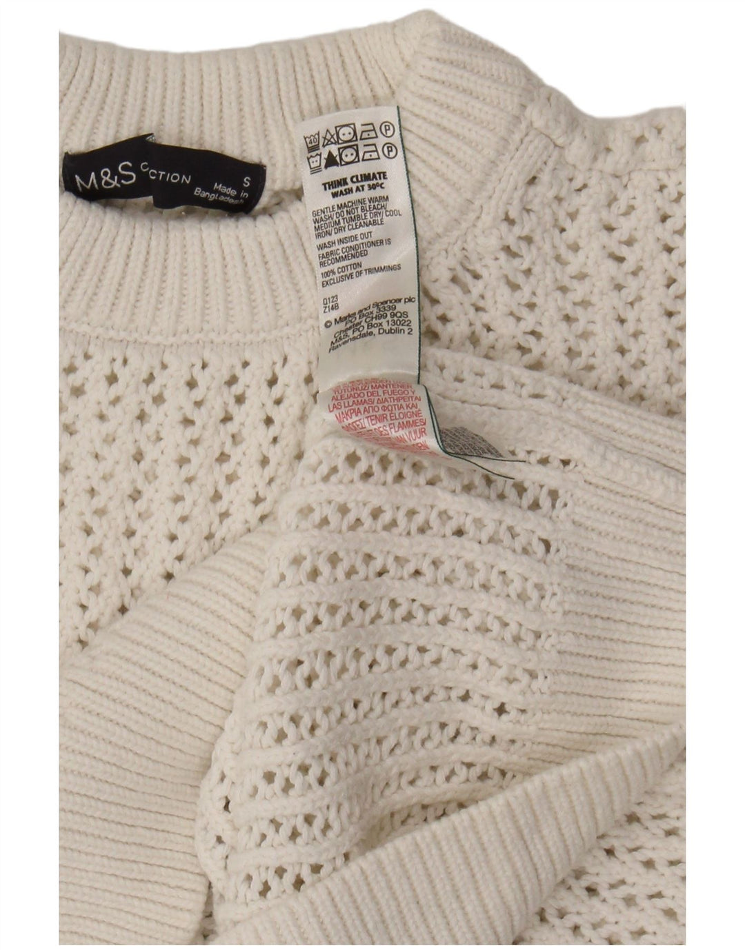 MARKS & SPENCER Womens Crew Neck Jumper Sweater UK 10 Small White Cotton