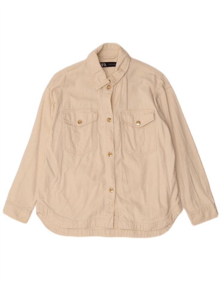 Zara Womens Bomber Jacket UK 10 Small Off White Cotton