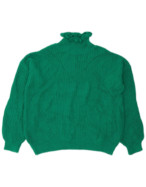 Topshop Womens Oversized Turtle Neck Jumper Sweater UK 6 XS  Green Acrylic