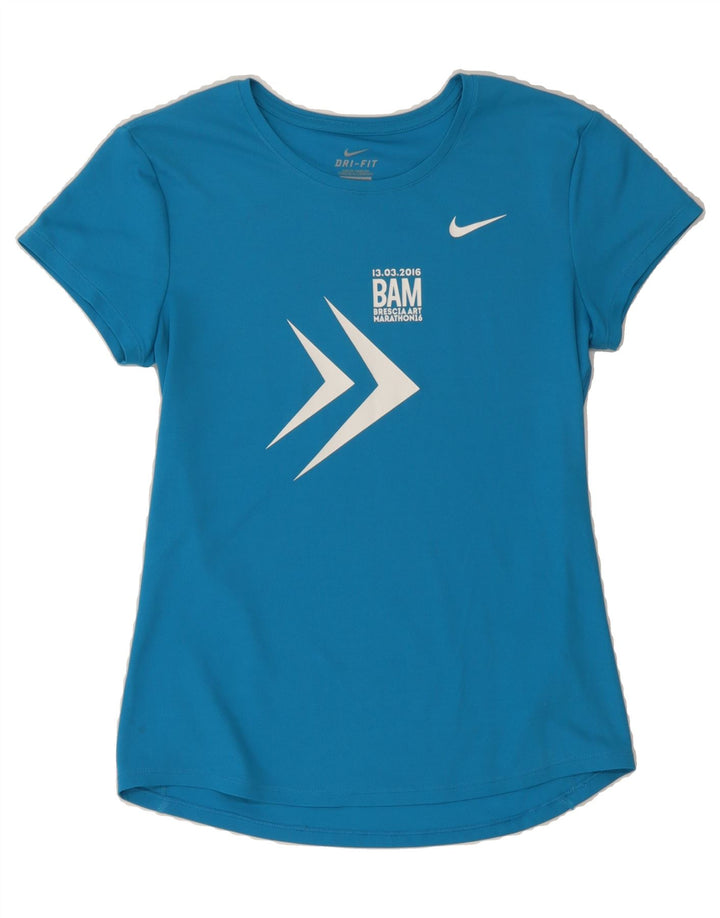 NIKE Womens Dri Fit Graphic T-Shirt Top UK 10 Small Blue Polyester Vintage Nike and Second-Hand Nike from Messina Hembry 