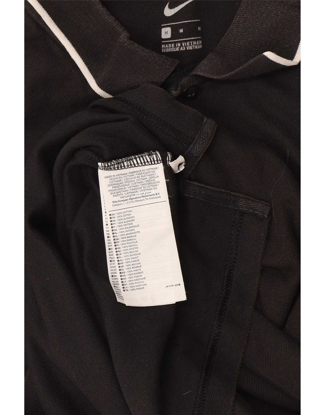 NIKE Mens Polo Shirt Medium Black Striped Cotton