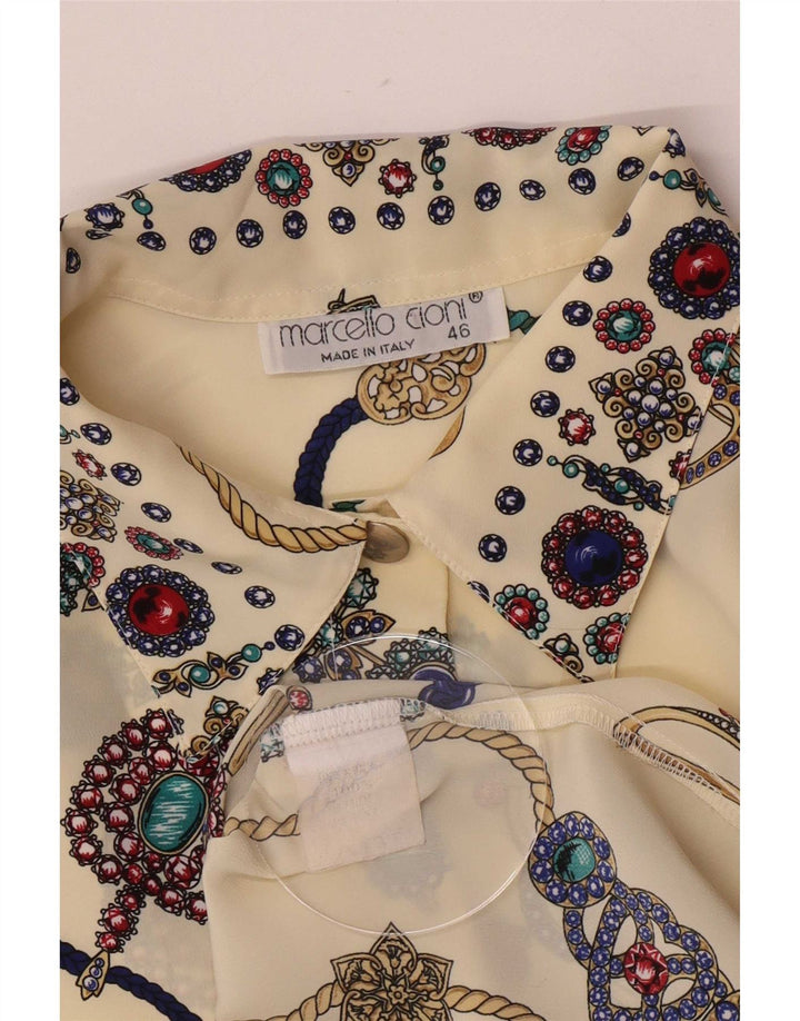 Marcello Cioni Womens Abstract Pattern Shirt Blouse IT 46 Large Off White