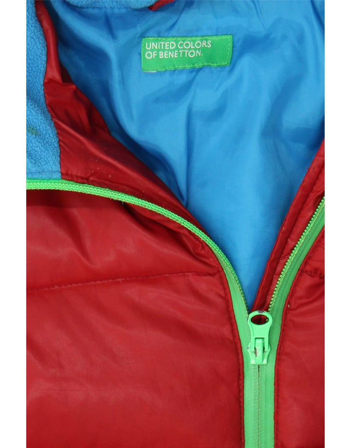 BENETTON Boys Graphic Hooded Padded Jacket 6-7 Years Small Red Polyester Vintage Benetton and Second-Hand Benetton from Messina Hembry 