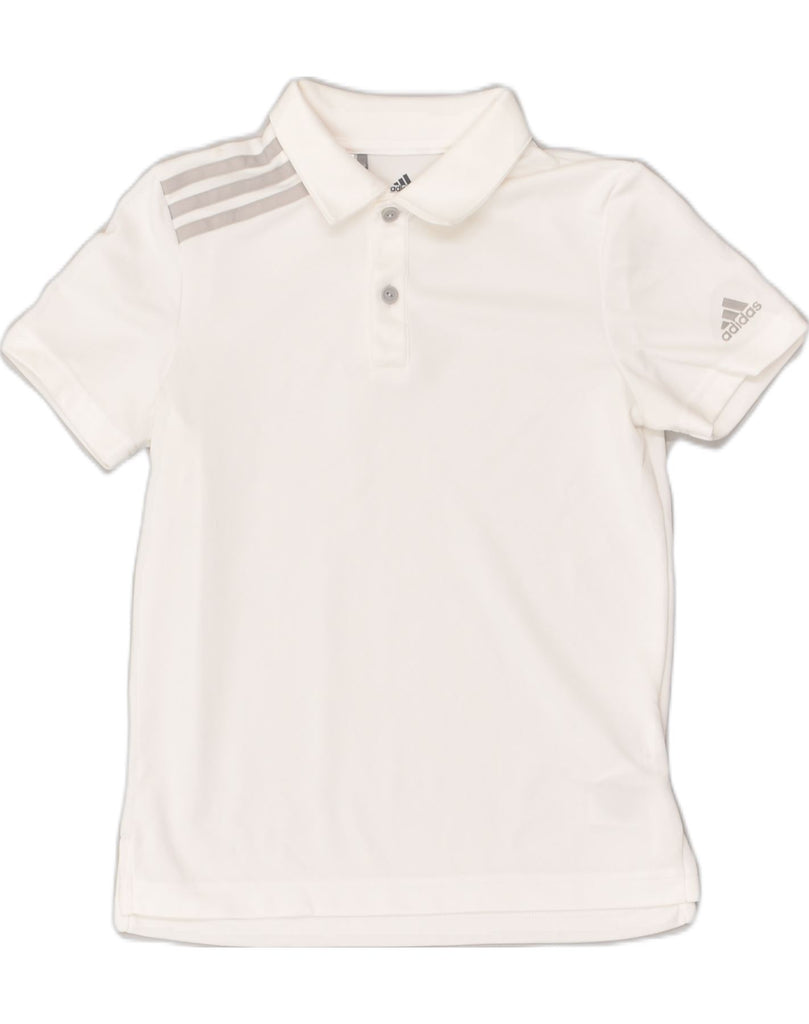 ADIDAS Boys Polo Shirt 9-10 Years Small White Polyester | Vintage Adidas | Thrift | Second-Hand Adidas | Used Clothing | Messina Hembry 