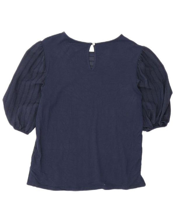 Marks & Spencer Womens Blouse Top UK 6 XS Navy Blue Striped Viscose