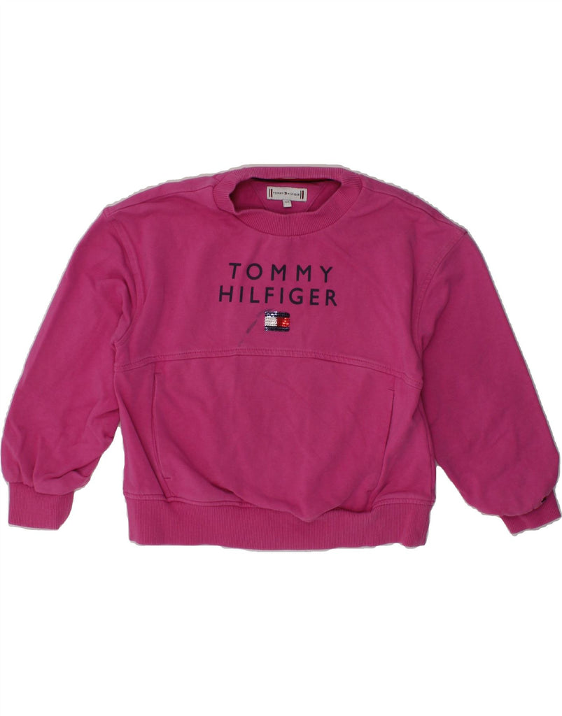 TOMMY HILFIGER Girls Graphic Sweatshirt Jumper 3-4 Years Pink Cotton | Vintage Tommy Hilfiger | Thrift | Second-Hand Tommy Hilfiger | Used Clothing | Messina Hembry 