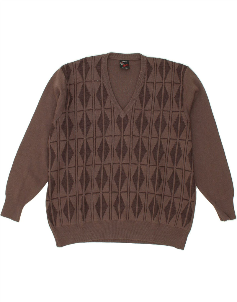 VINTAGE Womens V-Neck Jumper Sweater UK 18 XL Brown Argyle/Diamond | Vintage Vintage | Thrift | Second-Hand Vintage | Used Clothing | Messina Hembry 