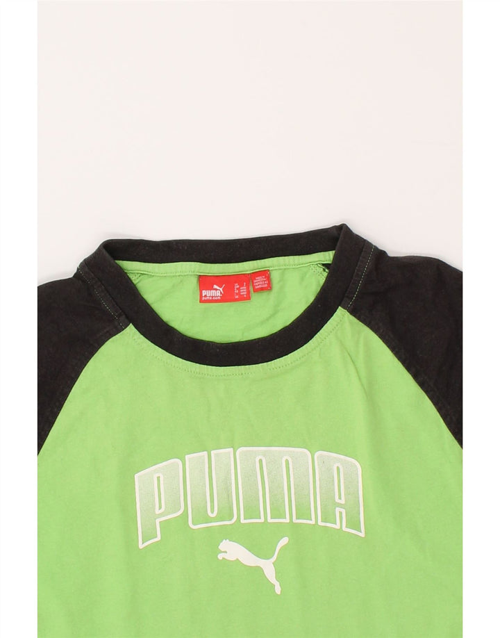 PUMA Mens Graphic T-Shirt Top Small Green Colourblock Vintage Puma and Second-Hand Puma from Messina Hembry 