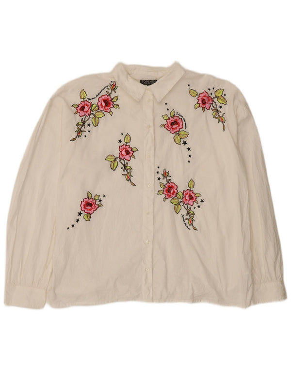 Topshop Womens Graphic Oversized Shirt Blouse UK 12 Medium White Floral