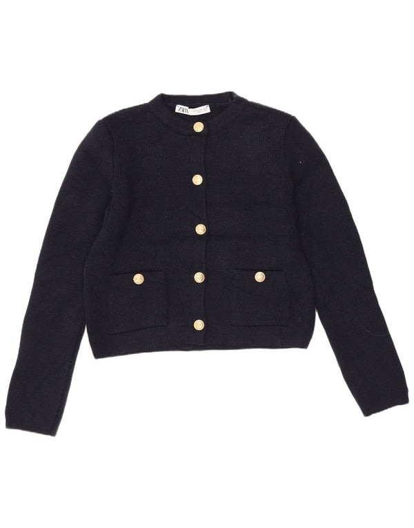 Zara Womens Crop Cardigan Sweater UK 12 Medium Navy Blue