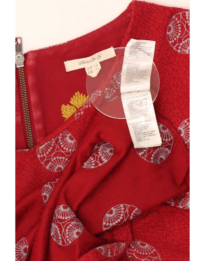 White Stuff Womens 3/4 Sleeve Basic Dress UK 12 Medium Red Geometric