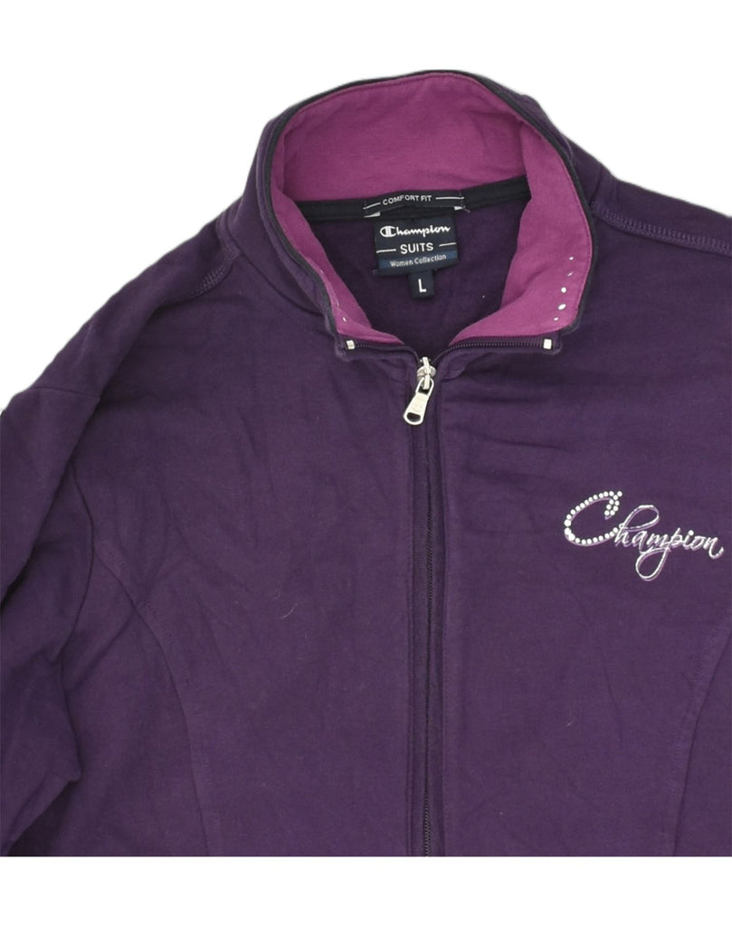 CHAMPION Womens Tracksuit Top Jacket UK 16 Large Purple Cotton | Vintage Champion | Thrift | Second-Hand Champion | Used Clothing | Messina Hembry 