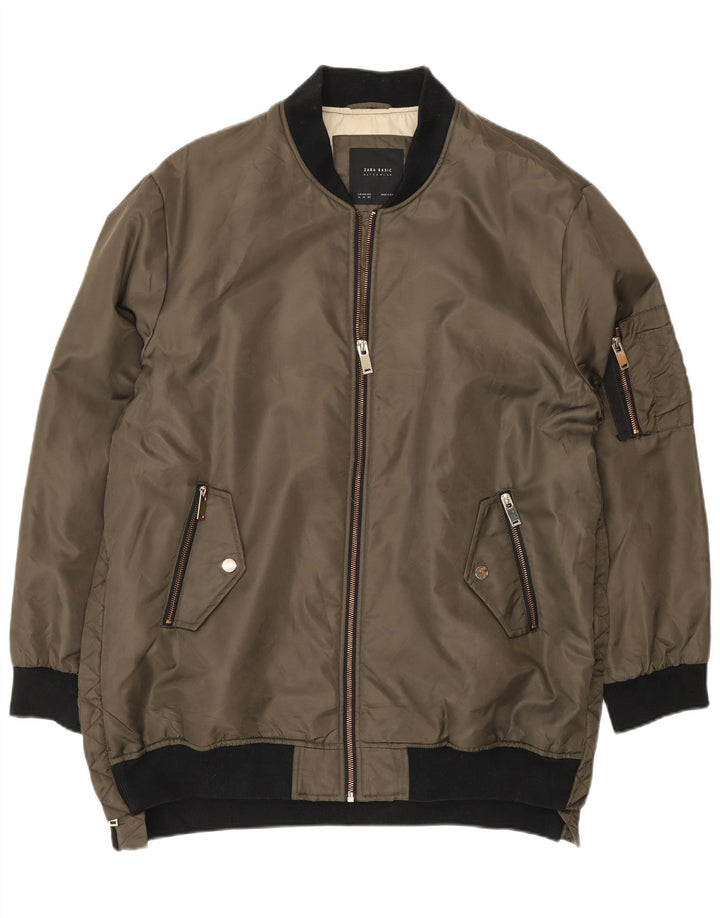 Zara Mens Bomber Jacket UK 42 XL Khaki Colourblock Polyester