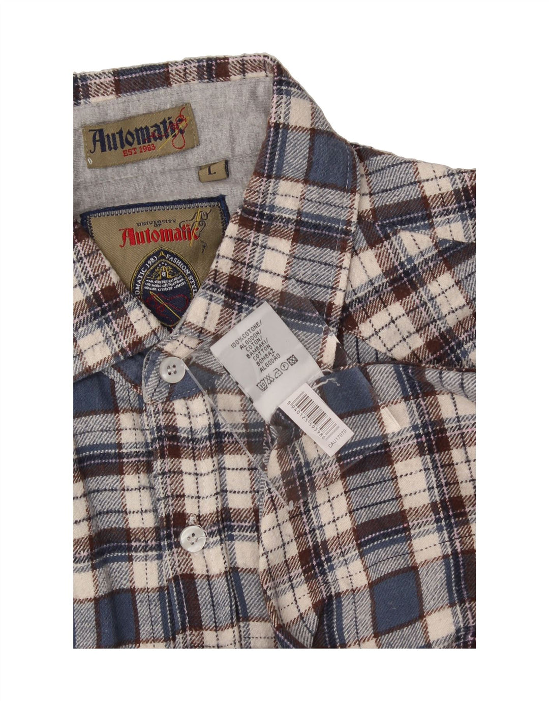 AUTOMATIC Mens Flannel Shirt Large Blue Check Cotton Vintage Automatic and Second-Hand Automatic from Messina Hembry 