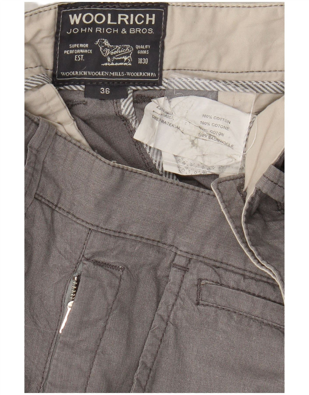 Woolrich Mens Chino Shorts W36 Large  Grey Cotton