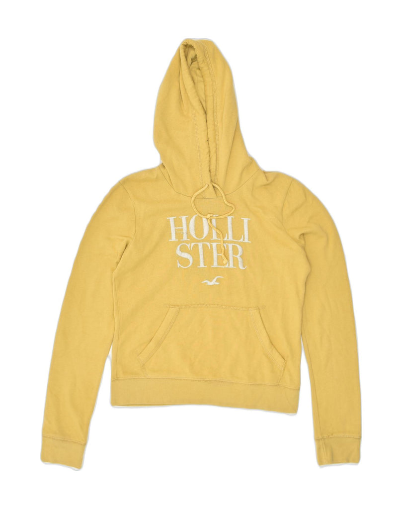 HOLLISTER Womens Loose Fit Graphic Hoodie Jumper UK 6 XS Yellow Cotton | Vintage Hollister | Thrift | Second-Hand Hollister | Used Clothing | Messina Hembry 