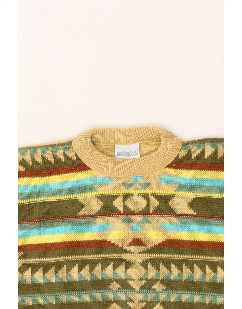 VINTAGE Mens Crew Neck Jumper Sweater Large Beige Fair Isle Acrylic | Vintage Vintage | Thrift | Second-Hand Vintage | Used Clothing | Messina Hembry 