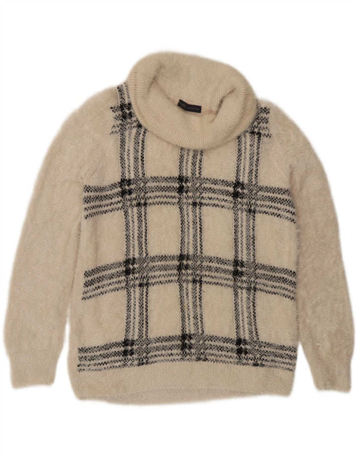 Marks & Spencer Womens Roll Neck Jumper Sweater UK 16 Large Beige Check