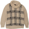 Marks & Spencer Womens Roll Neck Jumper Sweater UK 16 Large Beige Check