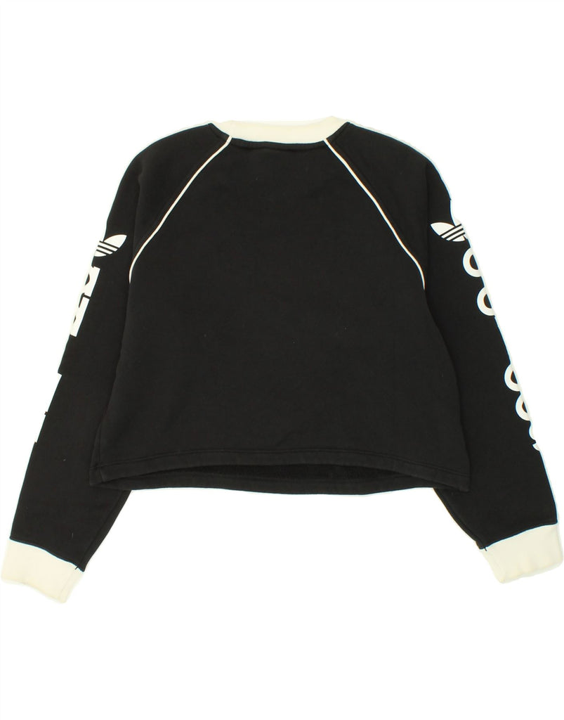 ADIDAS Womens Crop Graphic Sweatshirt Jumper UK 10 Small Black Cotton | Vintage Adidas | Thrift | Second-Hand Adidas | Used Clothing | Messina Hembry 