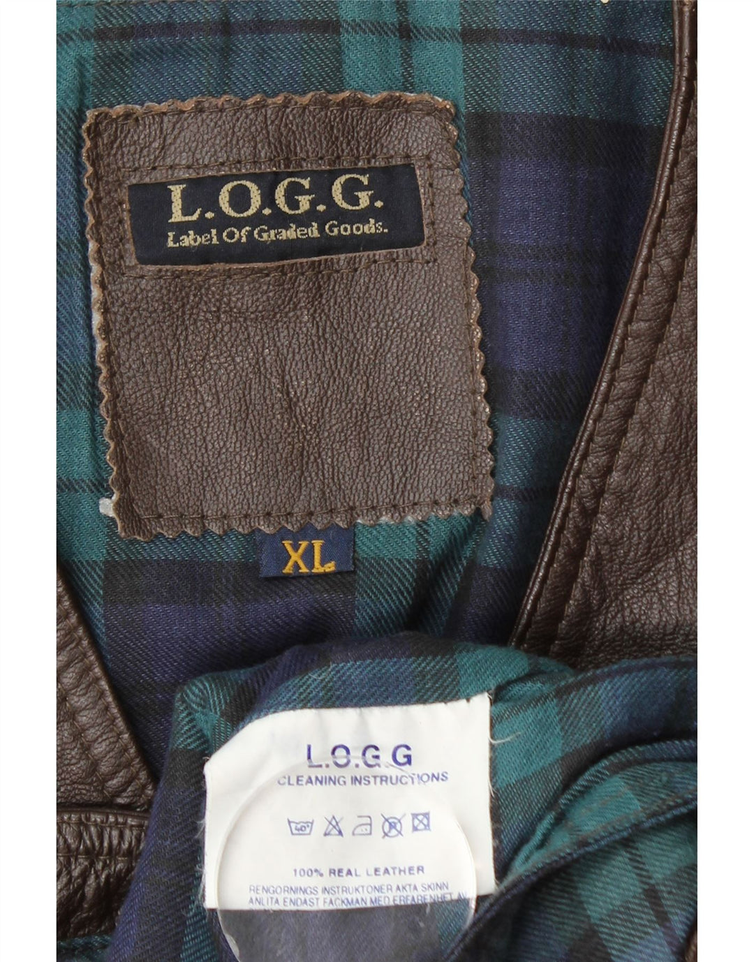 L.O.G.G Mens Leather Waistcoat XL Brown Check Leather
