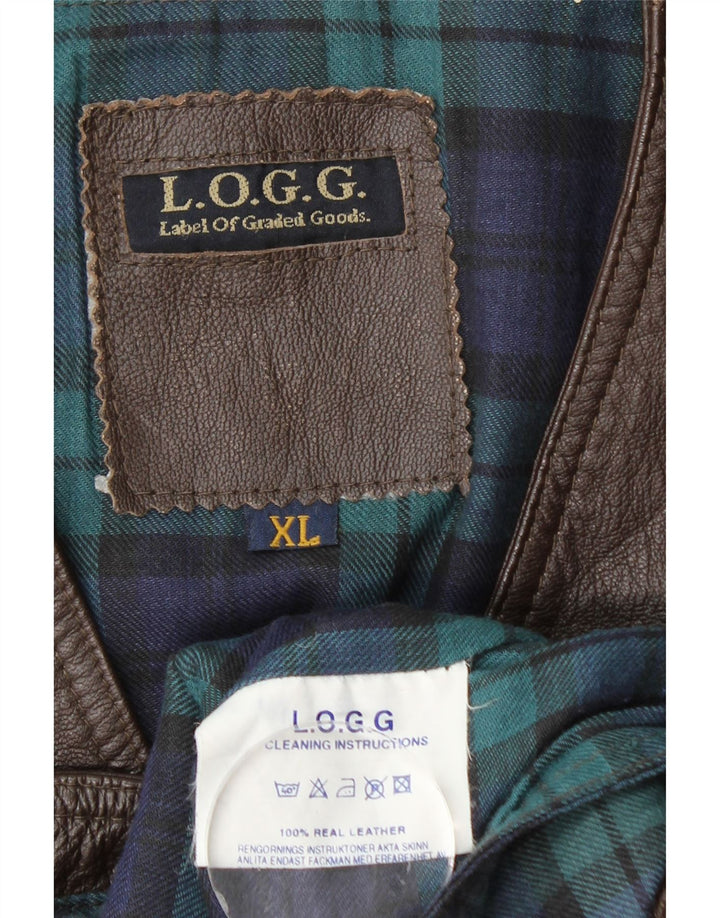 L.O.G.G Mens Leather Waistcoat XL Brown Check Leather