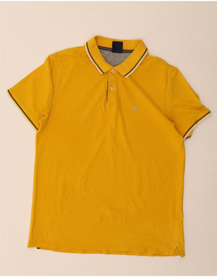 CHAMPION Mens Polo Shirt Large Yellow Cotton Vintage Champion and Second-Hand Champion from Messina Hembry 