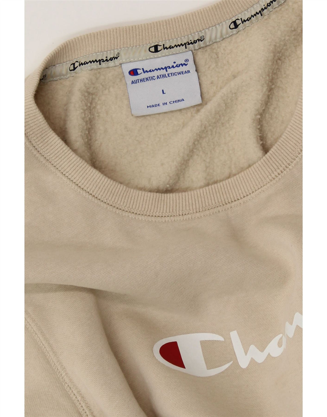 CHAMPION Womens Graphic Sweatshirt Jumper UK 16 Large Beige Cotton