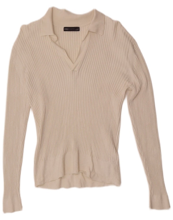 Marks & Spencer Womens Polo Neck Jumper Sweater UK 14 Medium White Viscose