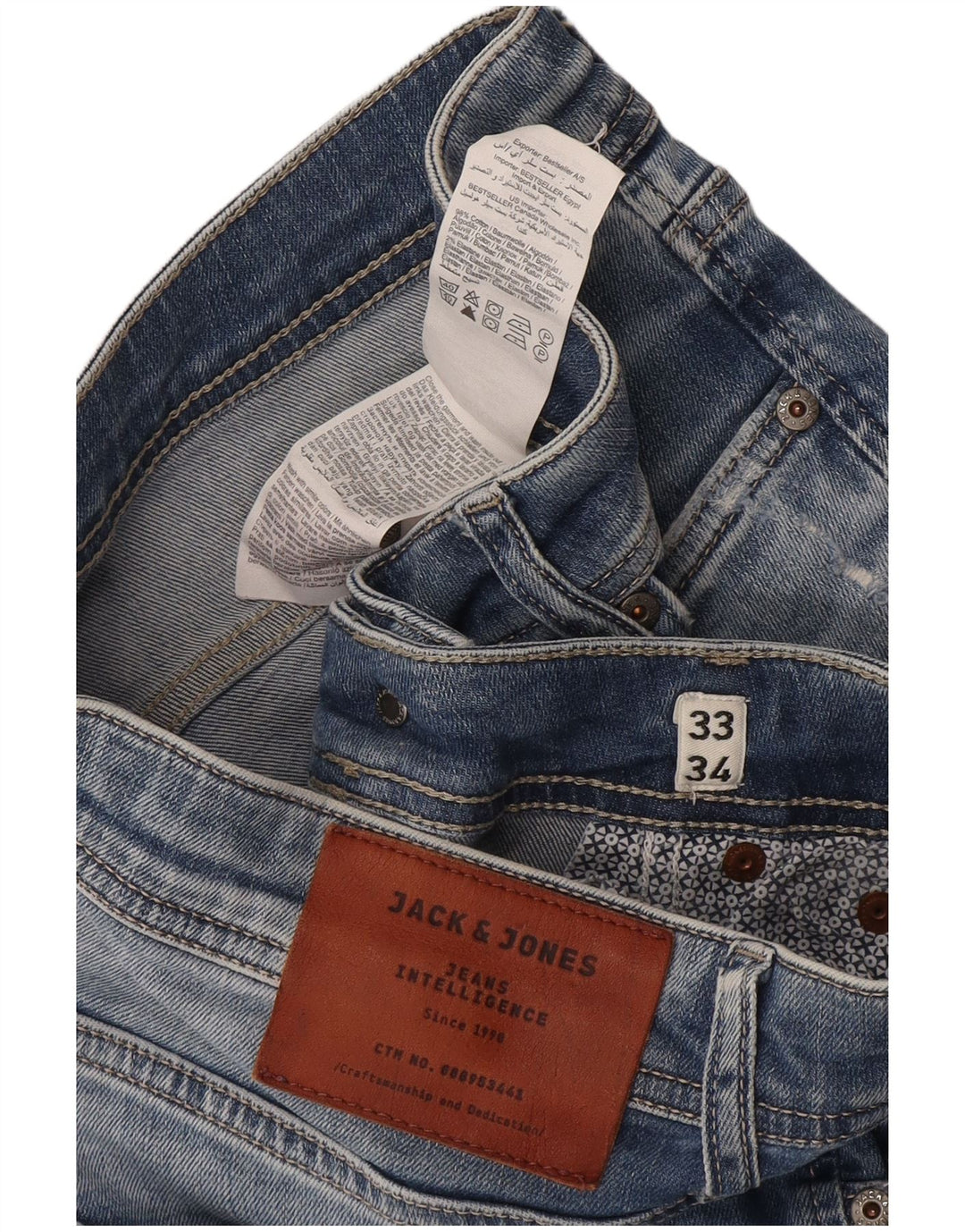 Jack & Jones Mens Distressed Slim Jeans W33 L34 Blue Cotton