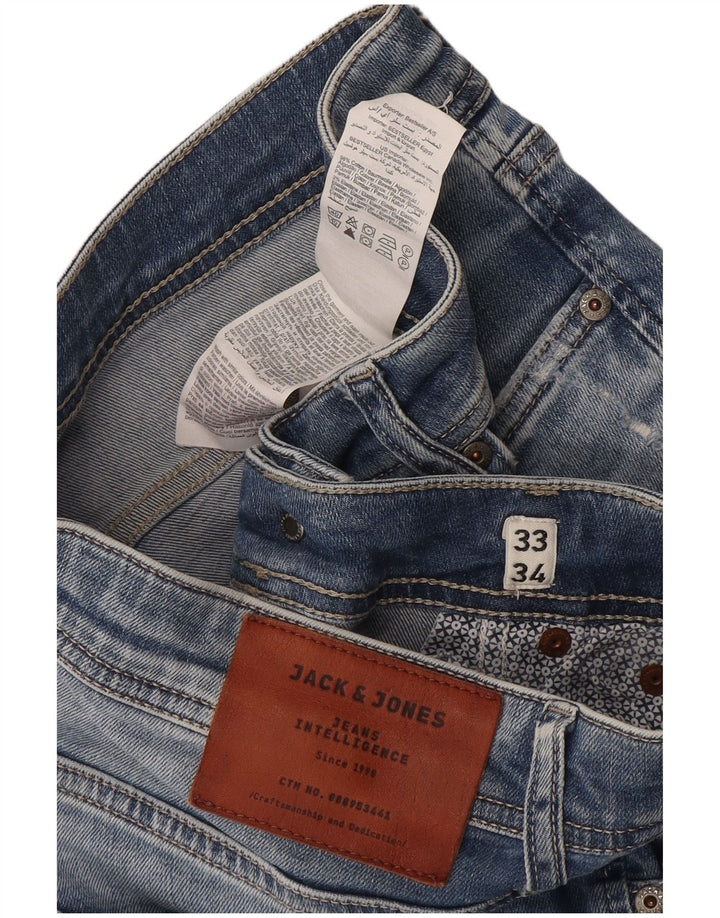 Jack & Jones Mens Distressed Slim Jeans W33 L34 Blue Cotton