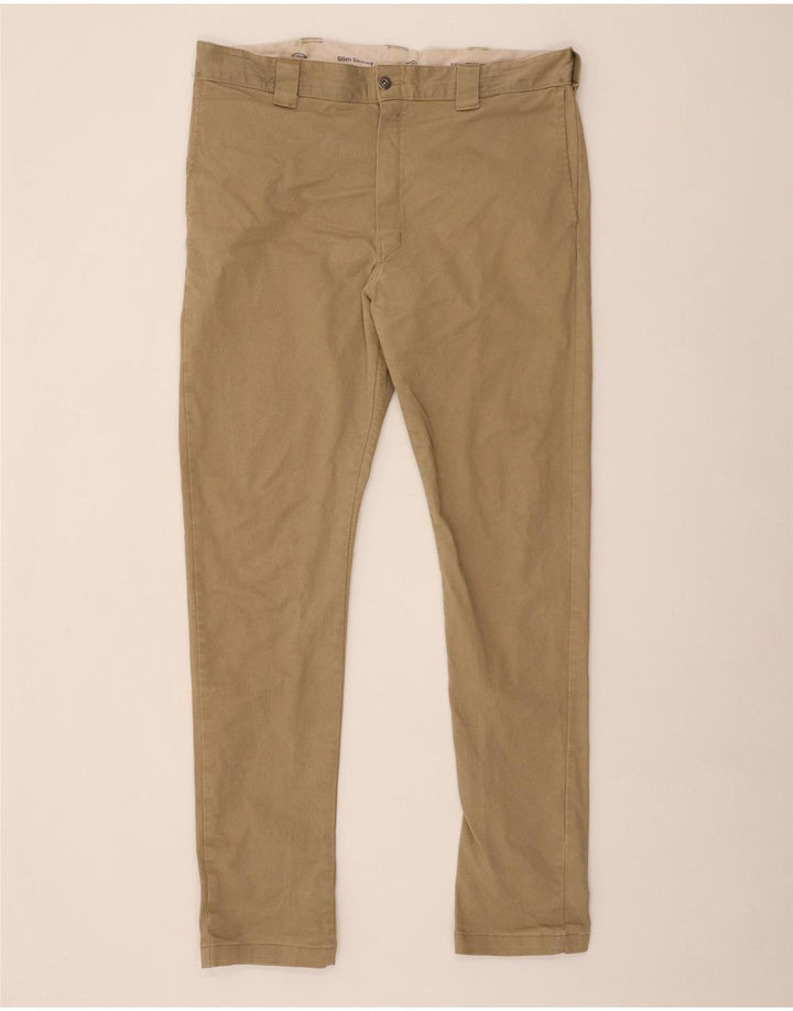 DICKIES Mens Slim Skinny Chino Trousers W38 L34 Beige Cotton