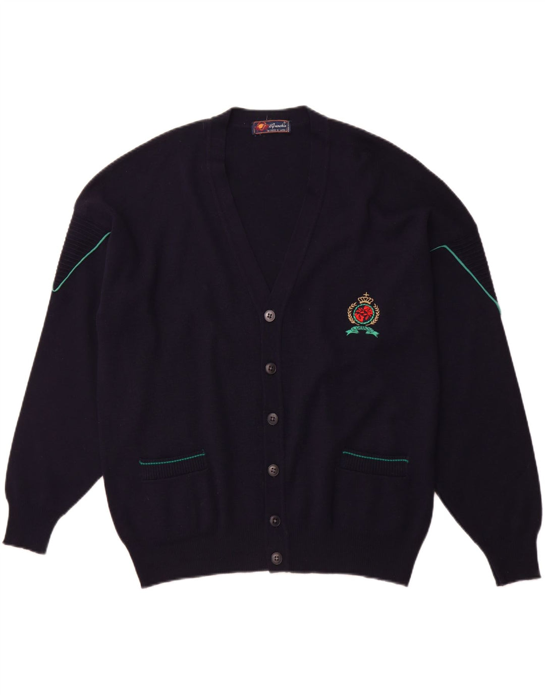 IL GRANCHIO Mens Cardigan Sweater Large Navy Blue Wool