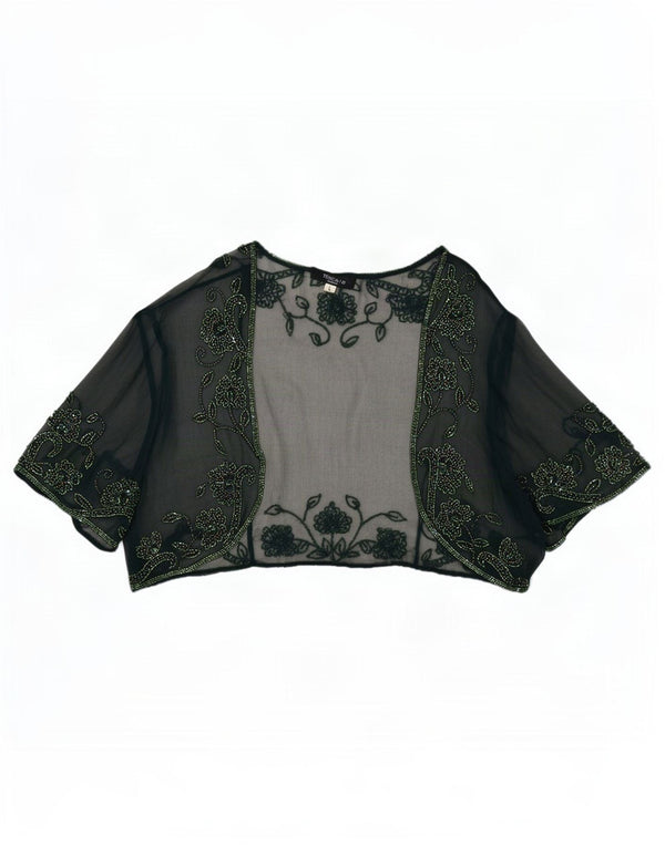 Vintage Womens See Through Bolero Top UK 16 Large Green Floral