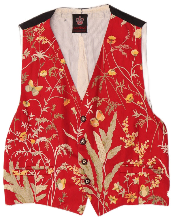 Vintage Mens Regular Waistcoat Small Red Floral