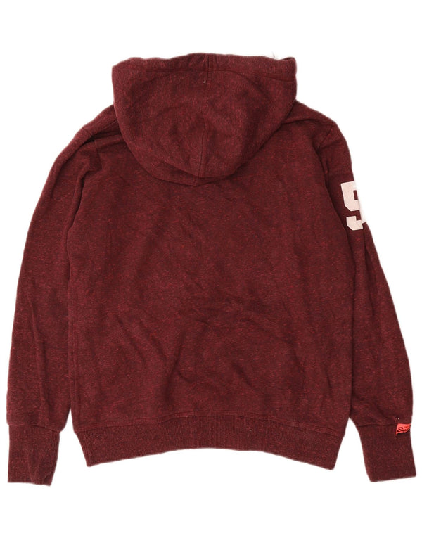 Superdry Womens Graphic Hoodie Jumper UK 14 Medium Burgundy Flecked Cotton