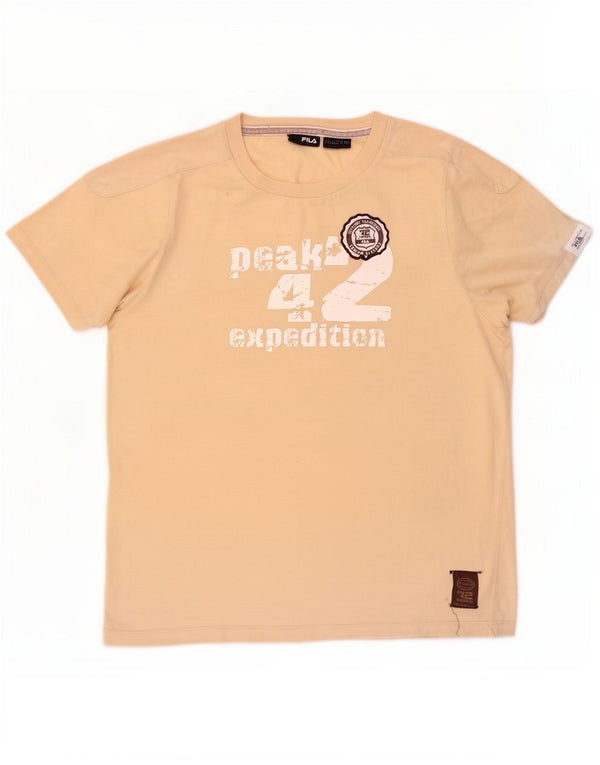 Fila Mens Graphic T-Shirt Top Large Beige Cotton