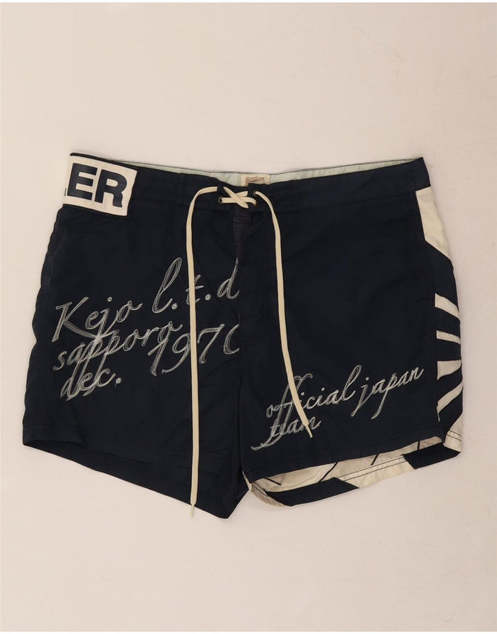 Kejo Mens Graphic Swimming Shorts Medium Navy Blue Colourblock Nylon